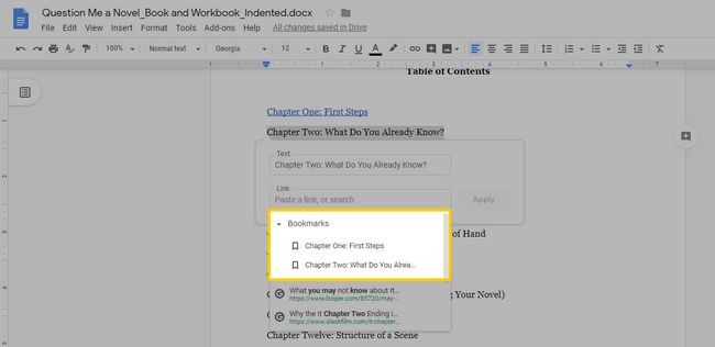 ตัวเลือกลิงก์บุ๊กมาร์กใน Google เอกสาร