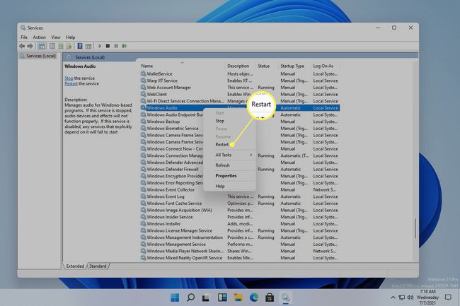 Opcja ponownego uruchomienia usługi Windows Audio