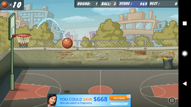 Snímka obrazovky zoradenia strely v hre Basketball Shoot.