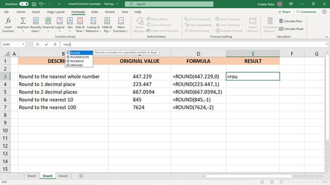 Geben Sie die Funktion RUNDE in die Excel-Formelleiste ein.