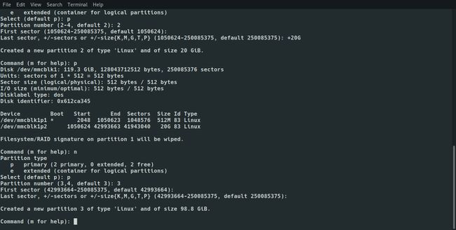 Linux fdisk создает оставшиеся разделы