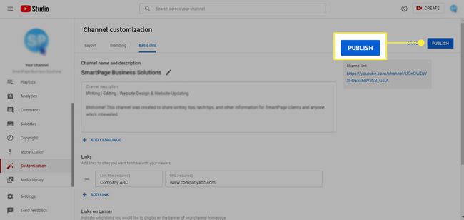 YouTube Studio - Kanaalaanpassingen publiceren