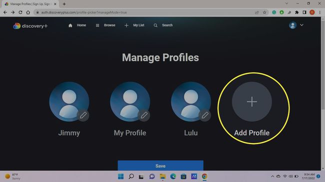 Adăugați un profil evidențiat pe pagina de gestionare a profilurilor DiscoveryPlus.com