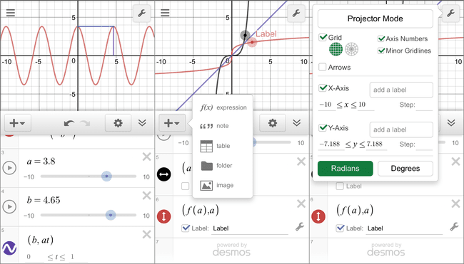 Aplikace grafického kalkulátoru Desmos pro iPhone