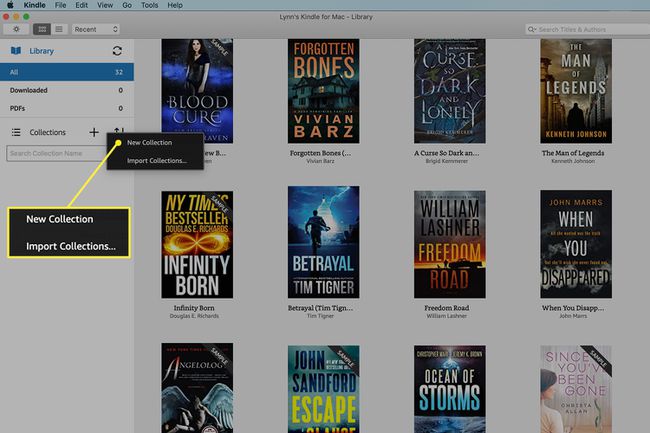 [新しいコレクション]ボタンが強調表示されたMac用Kindleアプリ