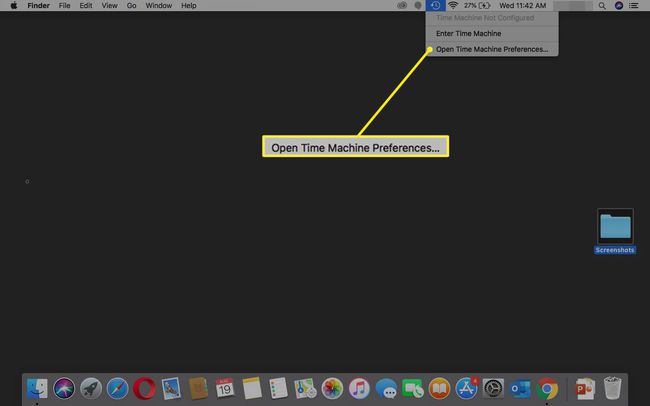 تحديد خيار قائمة Open Time Machine Preferences.