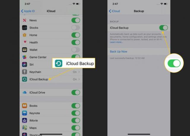 iCloud Backup, Umschalten auf Grün auf iOS