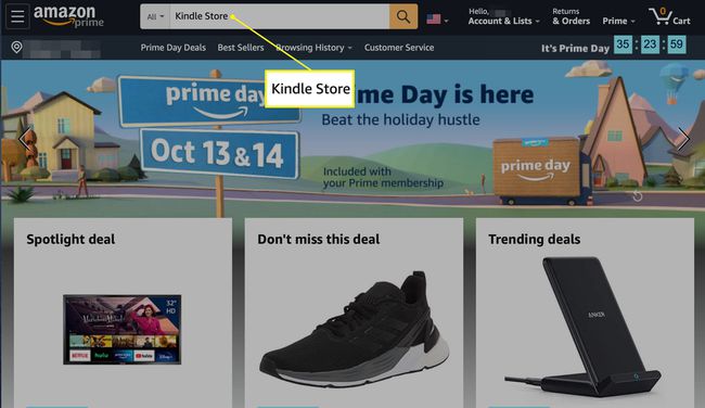 Amazon.com dengan Kindle Store dimasukkan ke dalam kolom pencarian