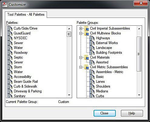 Screenshot zur Anpassung der AutoCAD-Werkzeugpalette