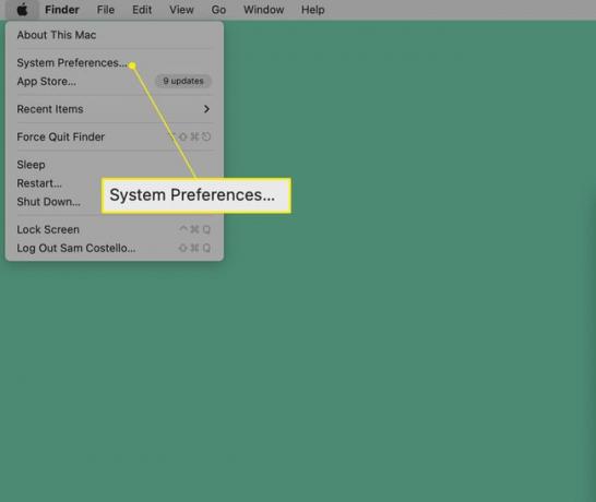 システム環境設定が強調表示された Mac 画面