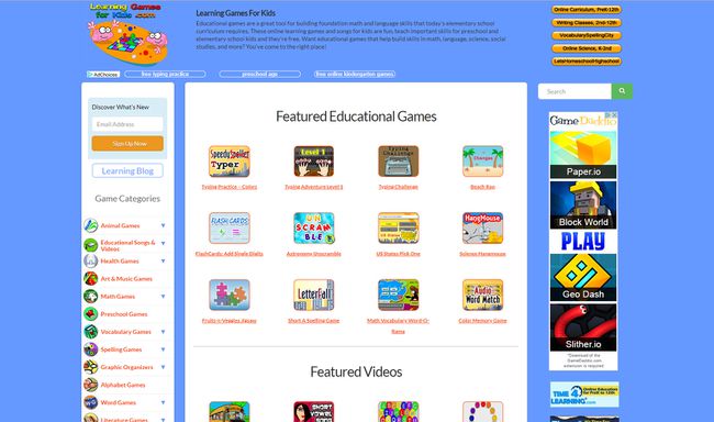 Learning Games forKidsのWebサイトでの教育ゲーム