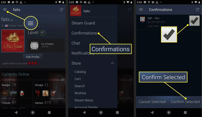 Zasloni za odobritev aplikacije Steam Guard