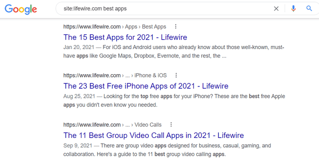 Búsqueda de sitios de Google para las mejores aplicaciones en Lifewire
