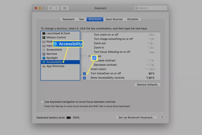 Näppäimistön esteettömyyspikanäppäinvaihtoehdot VoiceOverille macOS: ssä