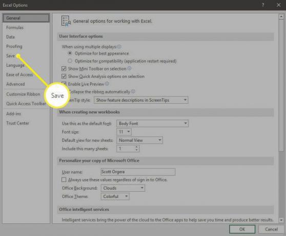 zrzut ekranu opcji programu Excel w systemie Windows