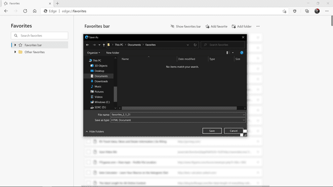 Guardar una lista exportada de favoritos en Microsoft Edge.