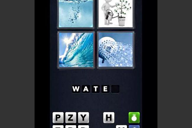 4枚の写真1水とタイルが水を綴っている4つの画像を描いた単語