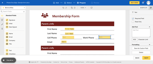 Vytvoření vyplnitelného formuláře PDF pomocí nástrojů pole DocuSign