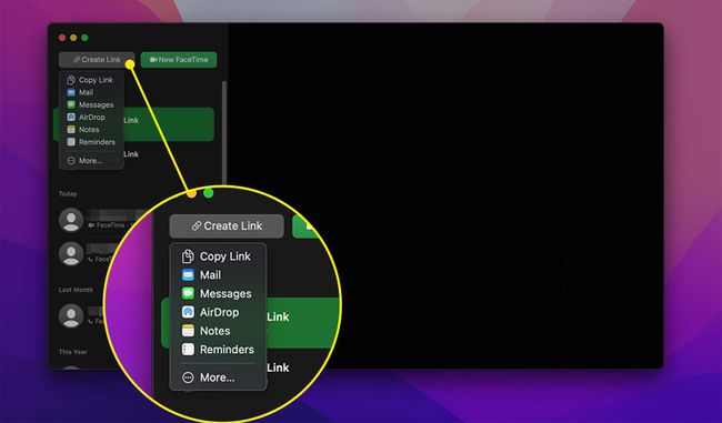ميزة FaceTime Create Link على macOS Monterey.