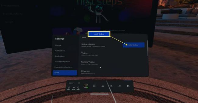 Instale a atualização no menu Oculus Quest about.