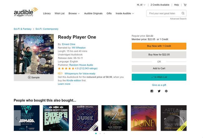 Audible najpierw wyświetla przyciski Kup teraz, prosząc o zakup