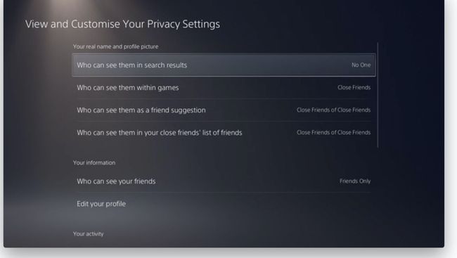 Configuración de privacidad de PlayStation 5