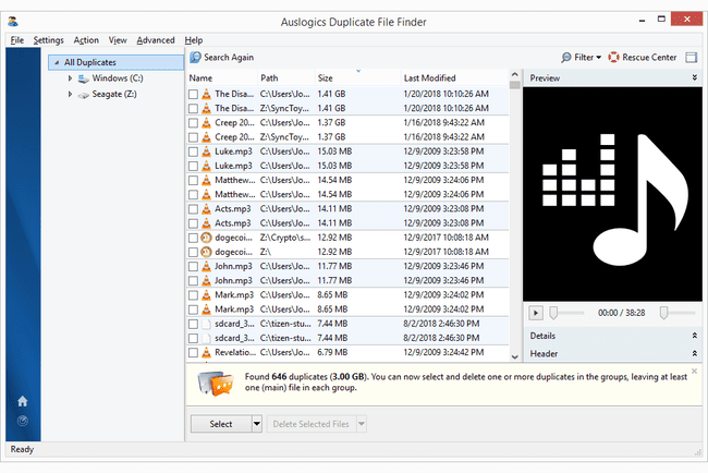 Localizador de arquivos duplicados da Auslogics