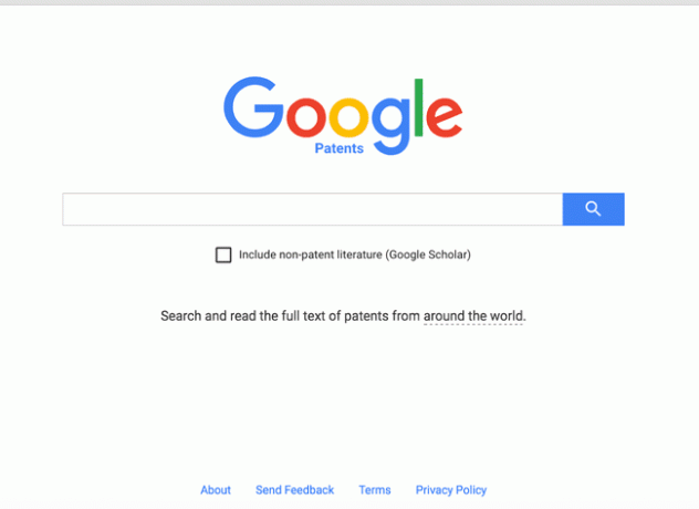 Zrzut ekranu strony wyszukiwania Patentów Google
