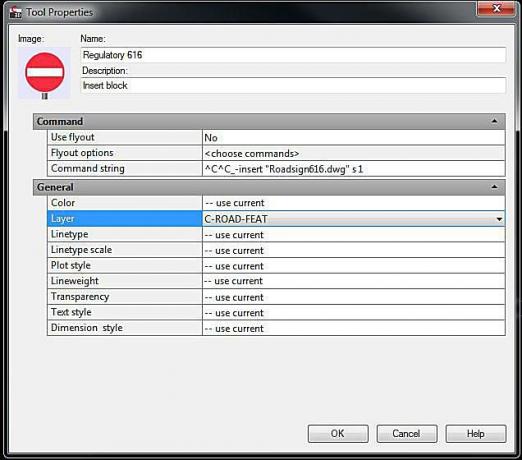 Screenshot der AutoCAD-Werkzeugeigenschaften