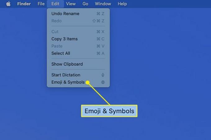 Emoji & Symbols في قائمة Edit على Mac