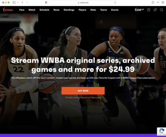 WNBA リーグパス Web サイトのスクリーンショット