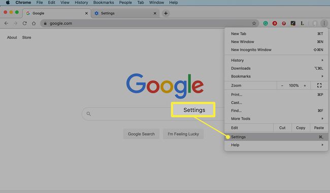 Opción de configuración en el menú desplegable del navegador Chrome