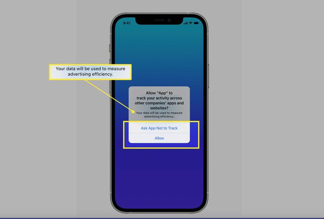 Recurso de permissão de rastreamento de aplicativos em um iPhone