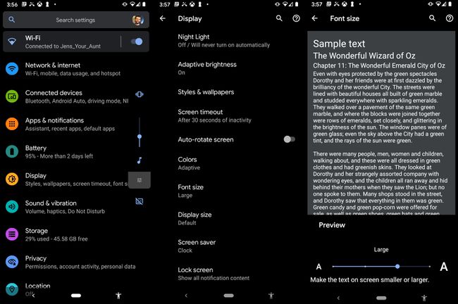 „Android“ šrifto dydžio nustatymo ekrano kopija 