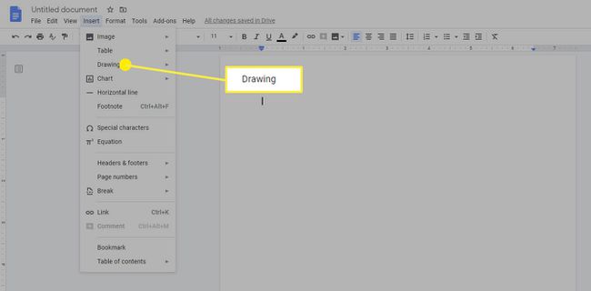 A opção de desenho no Google Docs.