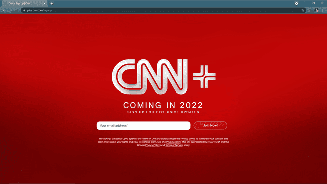 A CNN+ regisztrációs webhely.
