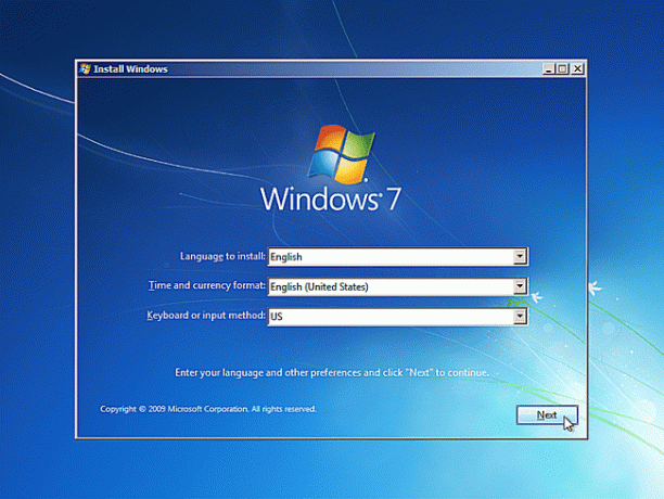 Instale a janela do Windows ao inicializar a partir do disco de instalação do Windows 7