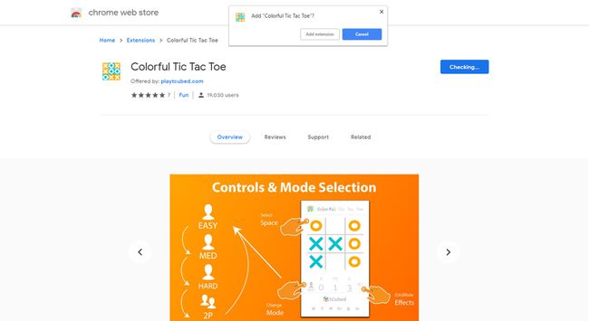 Cuadro de diálogo para agregar la extensión Colorful Tic Tac Toe Chrome