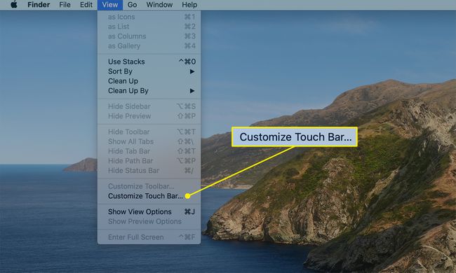 タッチバーのカスタマイズが強調表示されたMacビューメニュー