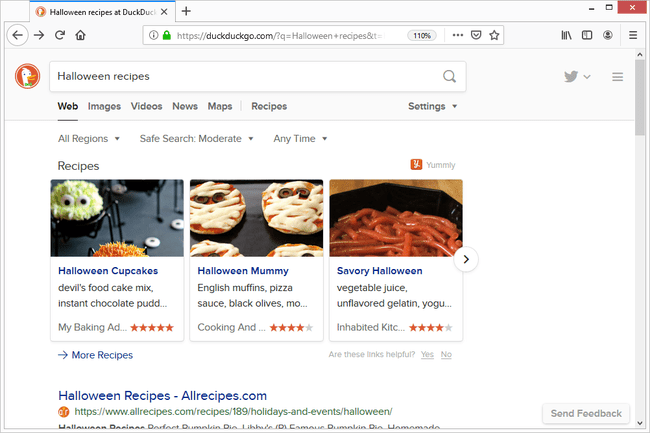 DuckDuckGo recetas de Halloween