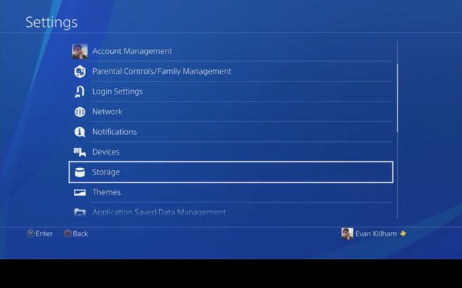 A configuração de armazenamento no PlayStation 4.