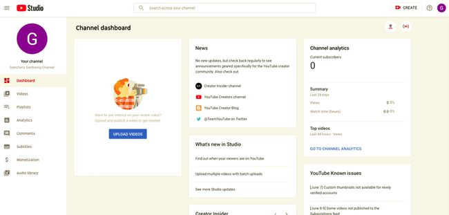 Kanaaldashboard van YouTube Studio