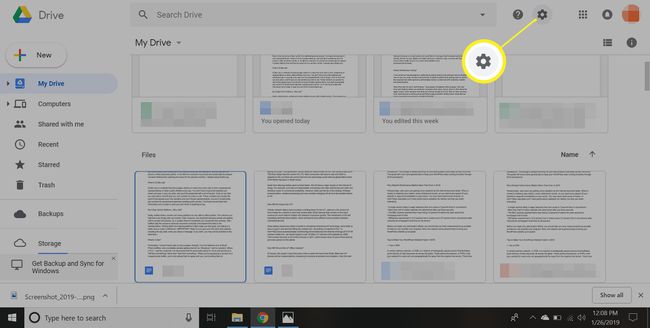 Ikona zobnika za nastavitve Google Drive