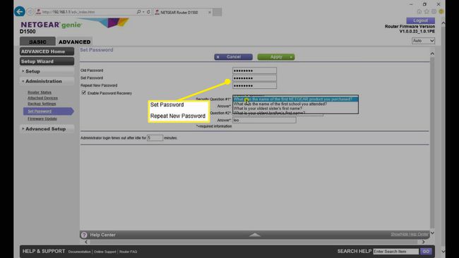 Ingresar una nueva contraseña y elegir una pregunta de seguridad en la configuración del enrutador.