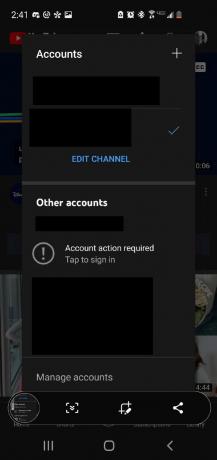 Možnost upravljanja računov YouTube za Android