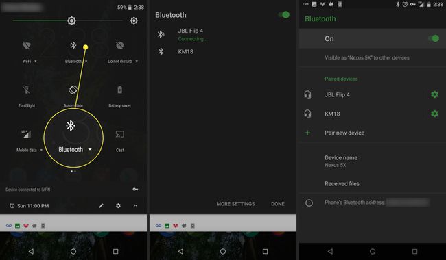 Setări rapide Android Bluetooth