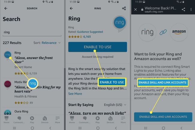 링 스킬 Alexa 앱에서 계정 활성화 및 연결을 사용하도록 설정합니다.