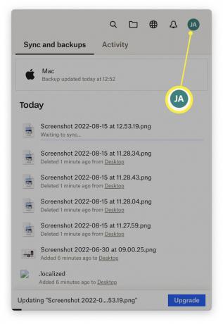 تطبيق Dropbox Mac مع تمييز صورة الملف الشخصي.