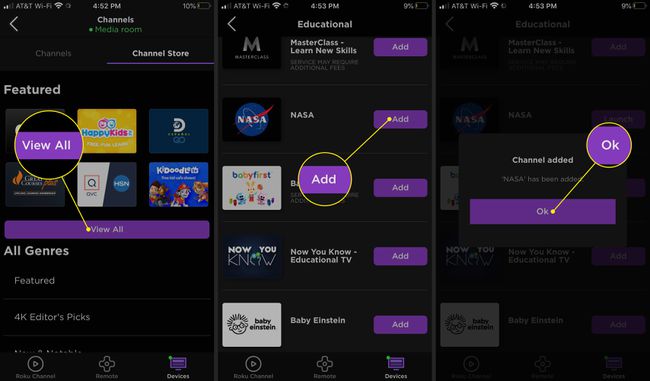Installerer en ny kanal i Roku-appen