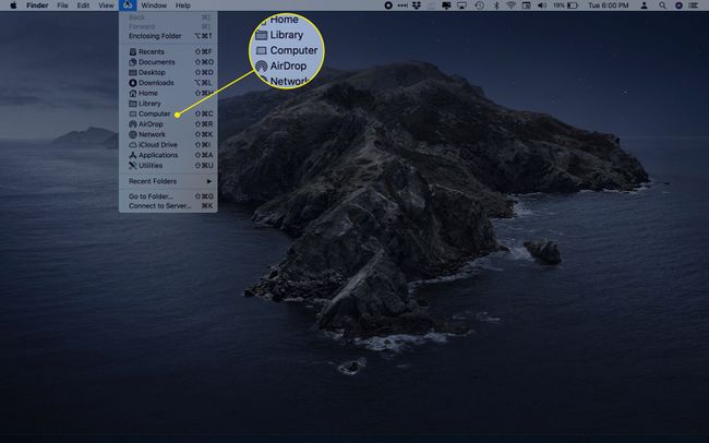 Computador no menu Go no macOS Finder